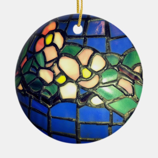 Tiffany Dogwood Stained Glass Ceramic Ornament (Front)