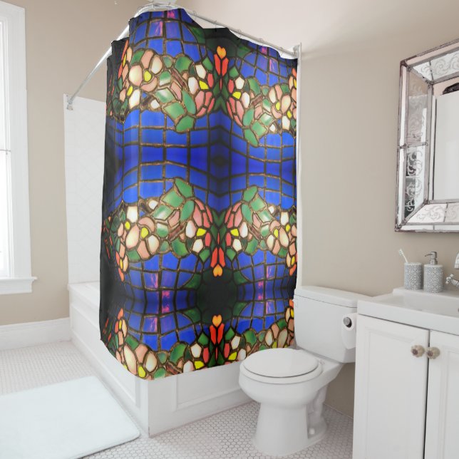 Tiffany Dogwood Stained Glass Shower Curtain (In Situ)