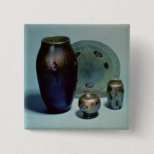 Tiffany favrile plate and vases 15 cm square badge