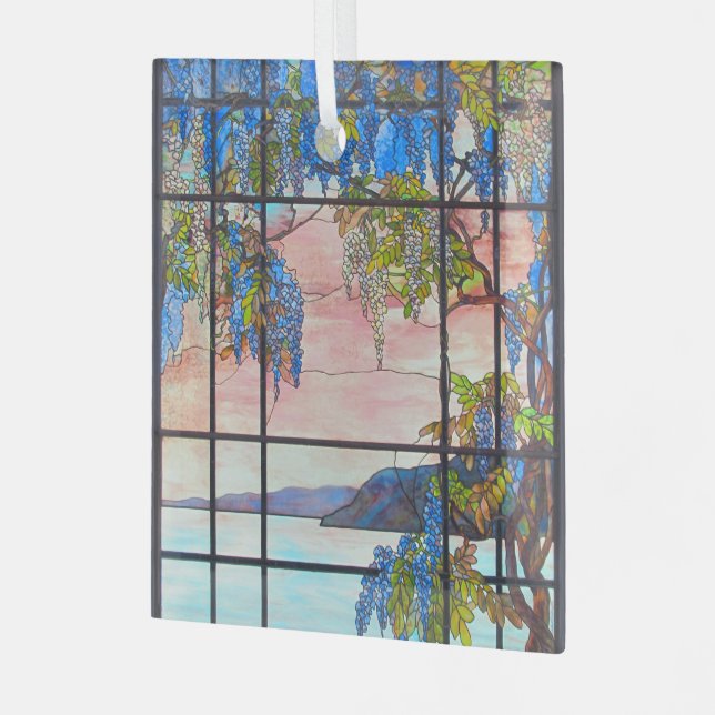 Tiffany Lake and Wisteria Stained Glass Window Glass Tree Decoration (Front Left)