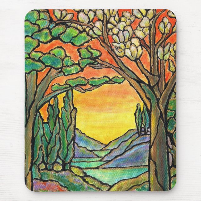 Tiffany Landscape Stained Glass Design ART! Mouse Mat (Front)