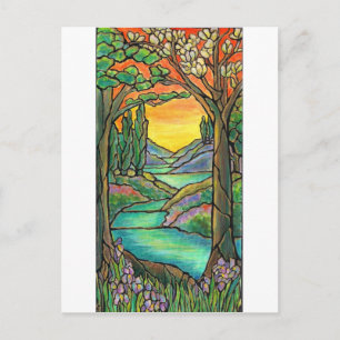 Tiffany Landscape Stained Glass Design ART! Postcard