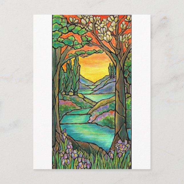 Tiffany Landscape Stained Glass Design ART! Postcard (Front)