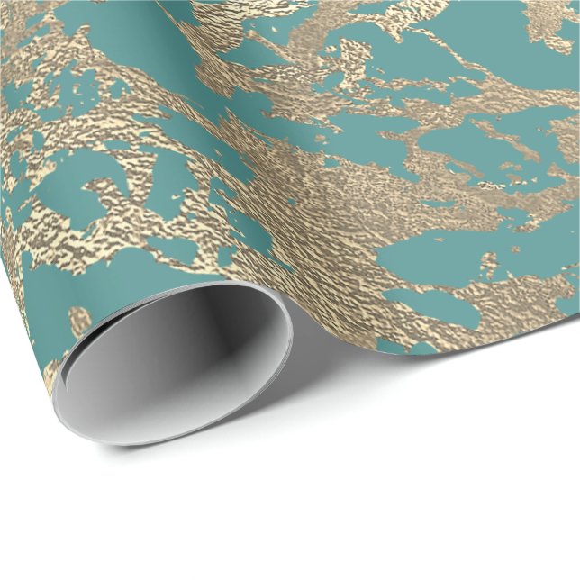 Tiffany Marine Molten Gold Marble Shiny Metallic Wrapping Paper (Roll Corner)