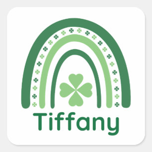 Tiffany Name Clover Boho Rainbow Square Sticker