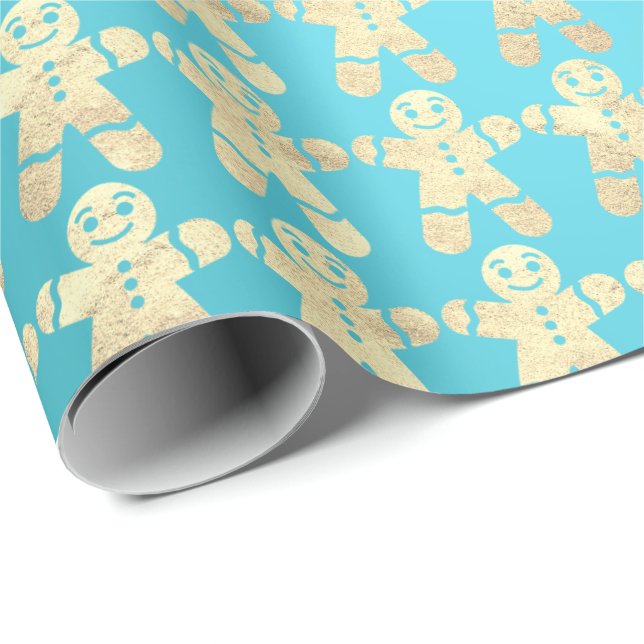 Tiffany Ocean BeachGold Christmas Ginger Bread Guy Wrapping Paper (Roll Corner)