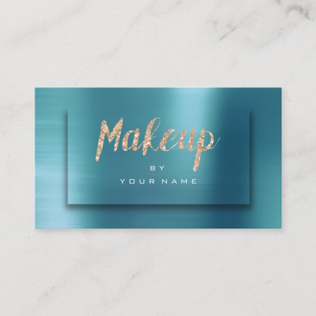 Tiffany Ocean Gold Typograph Makeup Artist 3D Business Card (Front)