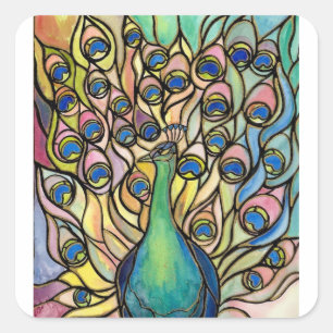 Tiffany Peacock Stained Glass style ART sticker