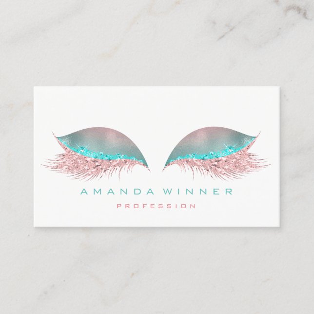 Tiffany Pink Ombre Lashes Extention Makeup Glitter Appointment Card (Front)