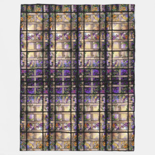 Tiffany Stained Glass Clematis Floral Flowers Fleece Blanket