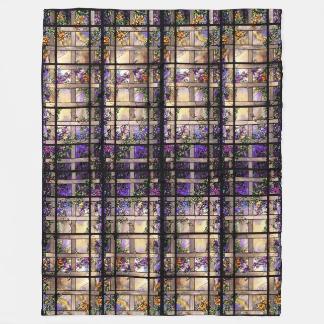 Tiffany Stained Glass Clematis Floral Flowers Fleece Blanket (Front)