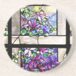 Tiffany Stained Glass Clematis Flowers Coaster<br><div class="desc">Vintage Art Nouveau  Tiffany Stained Glass Window Reproduction Clematis Flower Latticed  Garden is on this Coaster.</div>