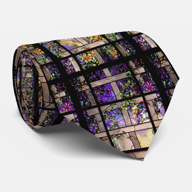 Tiffany Stained Glass Clematis Flowers Tie (Rolled)