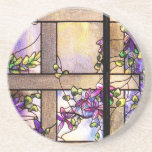 Tiffany Stained Glass Clematis Lattice Coaster<br><div class="desc">Vintage Art Nouveau  Tiffany Stained Glass Window Reproduction of Clematis on a Garden  Lattice  is on this Coaster.</div>