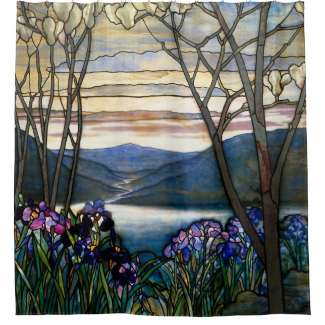 Tiffany Stained Glass Magnolias Irises Art Nouveau Shower Curtain (Front)
