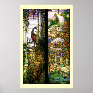 Tiffany Stained Glass Peacock Parrots Print