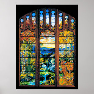 Tiffany Stained Glass Window Autumn Landscape Poster