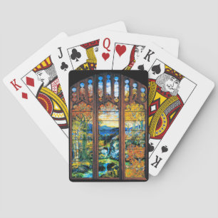 Tiffany Stained Glass Window Fall Landscape Playing Cards