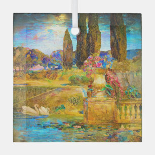 Tiffany Stained Glass Window Swans Tree Decoration