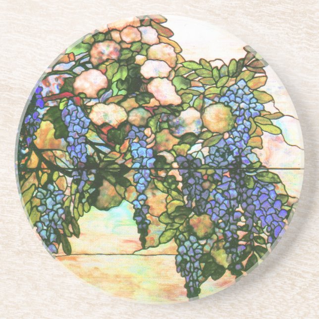 Tiffany Stained Glass Window Wisteria Vine Art Coaster (Front)