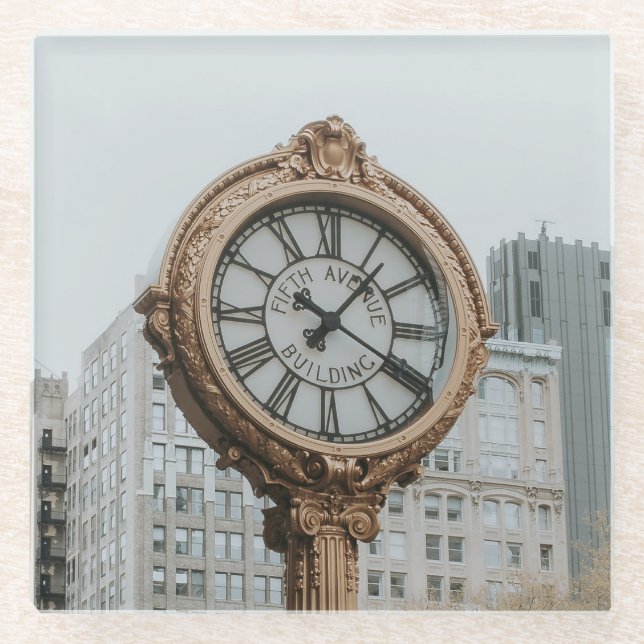 Tiffany Street Clock in New York Glass Coaster (Front)