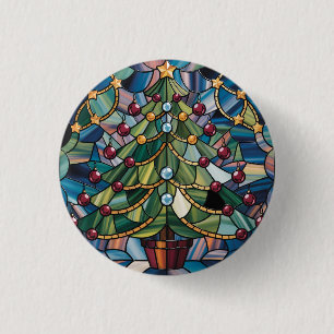 Tiffany-Style Stained Glass Christmas Tree 3 Cm Round Badge