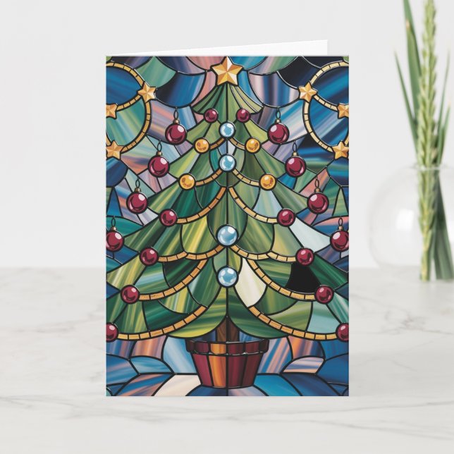 Tiffany-Style Stained Glass Christmas Tree Card (Front)