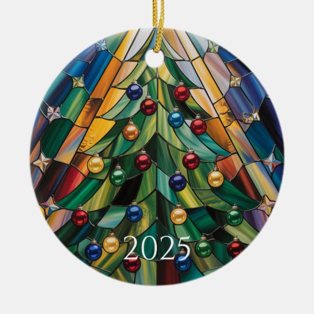 Tiffany-Style Stained Glass Christmas Tree Ceramic Tree Decoration (Front)