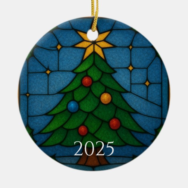 Tiffany Style Stained Glass Christmas Tree Design  Ceramic Tree Decoration (Front)