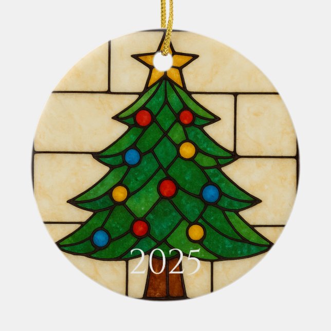 Tiffany Style Stained Glass Christmas Tree Design  Ceramic Tree Decoration (Front)