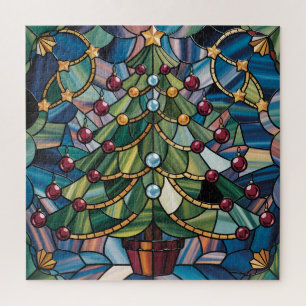 Tiffany-Style Stained Glass Christmas Tree Jigsaw Puzzle