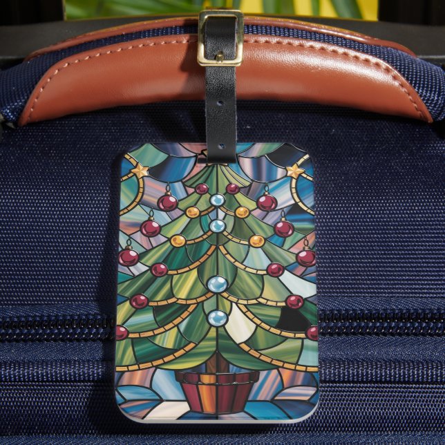 Tiffany-Style Stained Glass Christmas Tree Luggage Tag (Front Insitu 2)