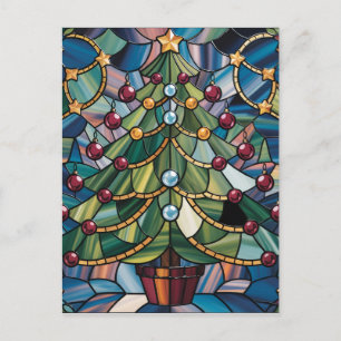 Tiffany-Style Stained Glass Christmas Tree Postcard