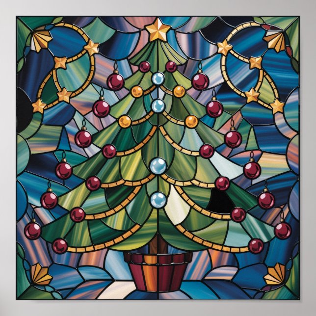 Tiffany-Style Stained Glass Christmas Tree Poster (Front)