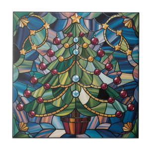 Tiffany-Style Stained Glass Christmas Tree Tile