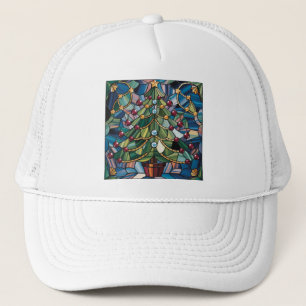 Tiffany-Style Stained Glass Christmas Tree Trucker Hat