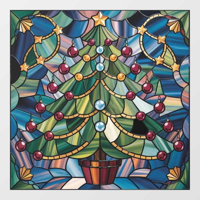Tiffany-Style Stained Glass Christmas Tree Window Cling (Sheet)