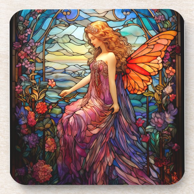 Tiffany Style Stained Glass Magical Fairy Coaster (Front)