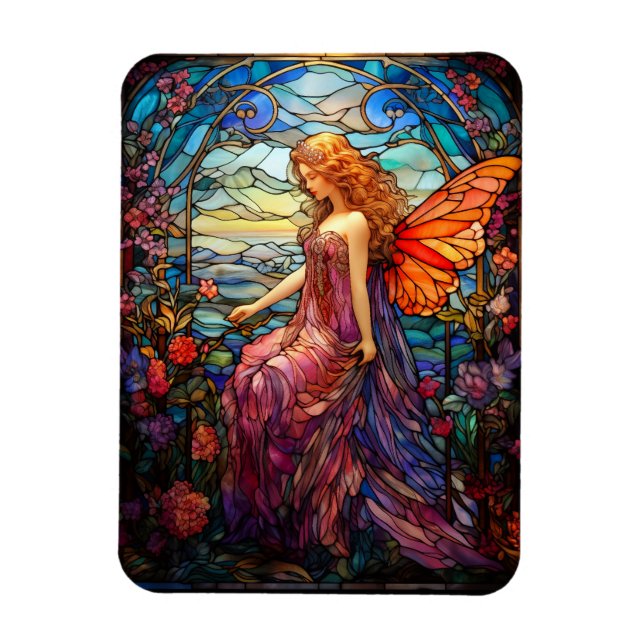 Tiffany Style Stained Glass Magical Fairy Magnet (Vertical)