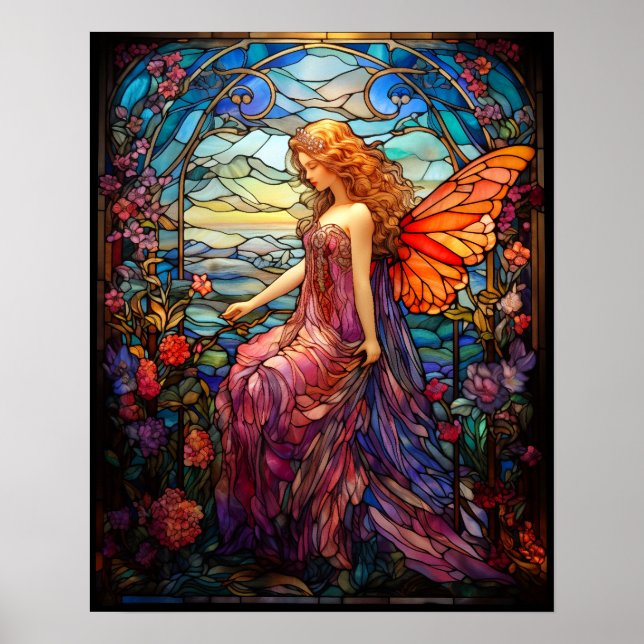Tiffany Style Stained Glass Magical Fairy Poster (Front)