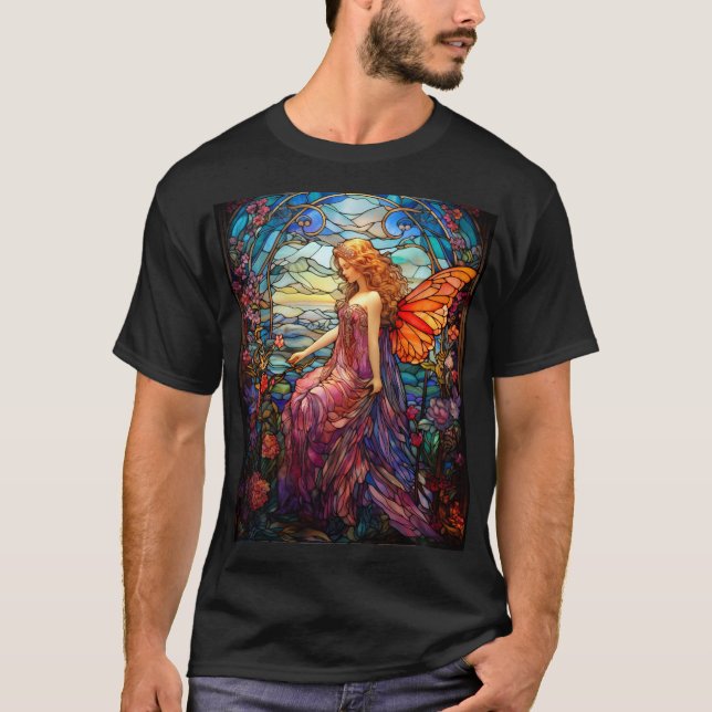 Tiffany Style Stained Glass Magical Fairy T-Shirt (Front)