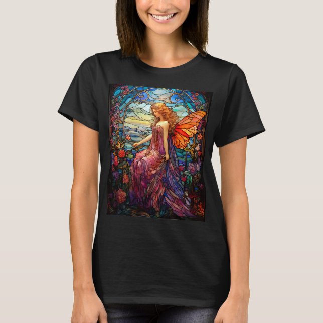 Tiffany Style Stained Glass Magical Fairy T-Shirt (Front)