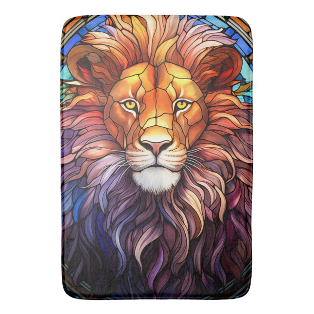 Tiffany-Style Stained Glass Majestic Lion Bath Mat (Front Vertical)