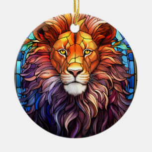 Tiffany-Style Stained Glass Majestic Lion Ceramic Tree Decoration