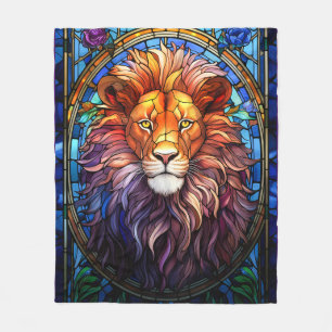 Tiffany-Style Stained Glass Majestic Lion Fleece Blanket