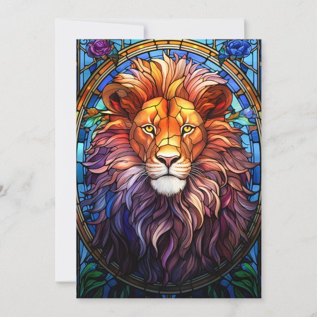 Tiffany-Style Stained Glass Majestic Lion Invitation (Front)