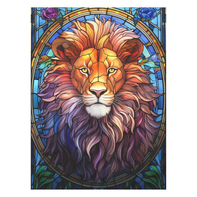 Tiffany-Style Stained Glass Majestic Lion Tablecloth (Front)