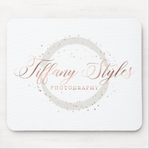 Tiffany Styles Navy Blue & Rose Gold Company Logo Mouse Mat