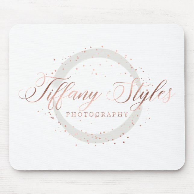 Tiffany Styles Navy Blue & Rose Gold Company Logo Mouse Mat (Front)