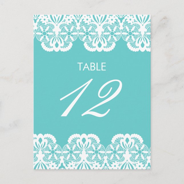 Tiffany Teal Lace Table Number Card (Front)